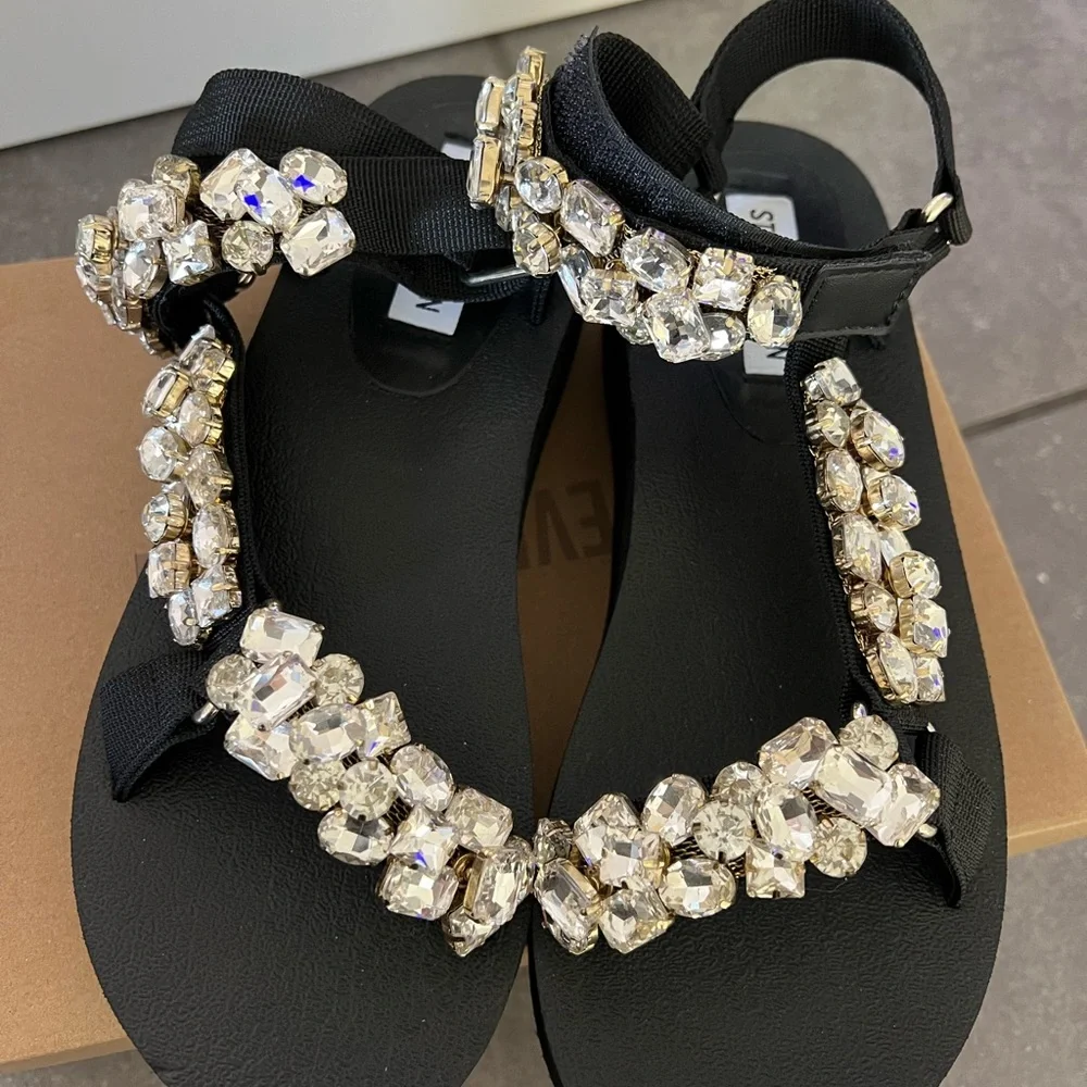 Steve Madden Black Sandals with Crystal Accents - Picture 7 of 10
